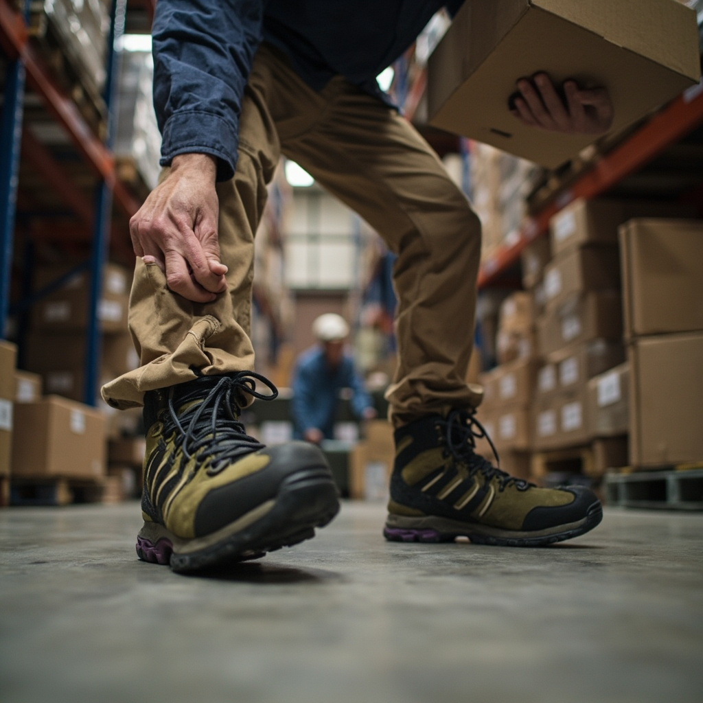 Warehouse worker operating forklift