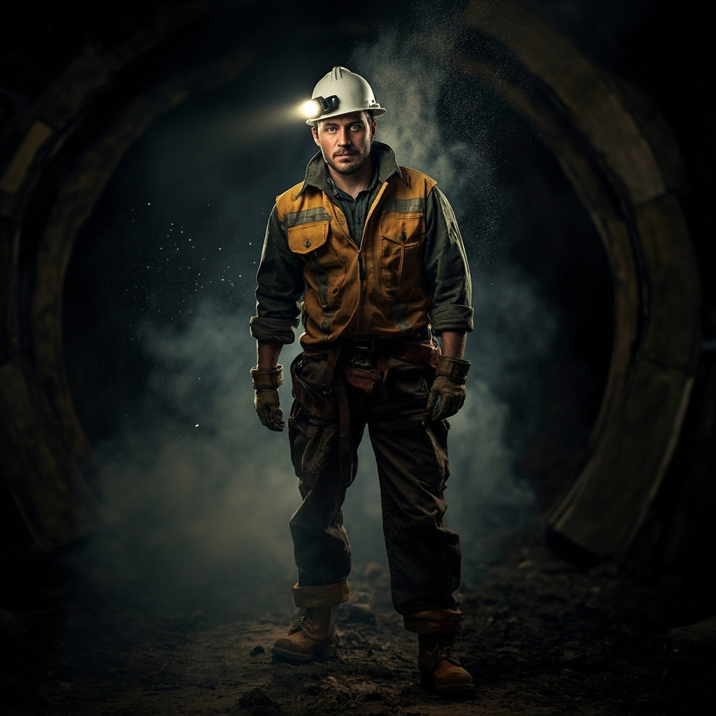 Underground coal miner with cap lamp